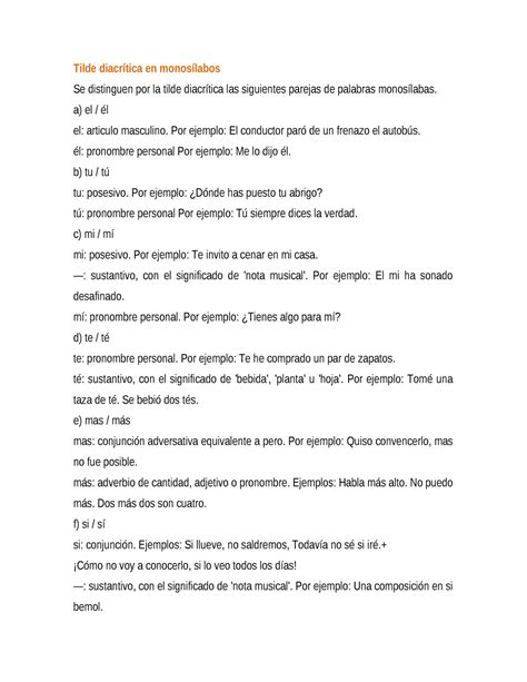 Ejemplos Tilde diacrítica en monosílabos Tilde diacrítica en