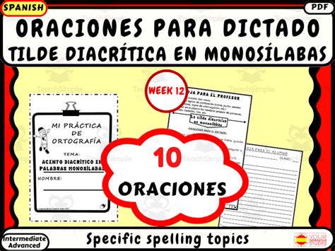 Spanish spelling dictation Week 12 Tilde diacrítica en monosílabas by