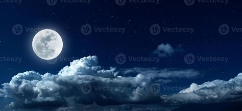 Panorama Of Night Sky With Clouds And Full Moon 4125202 Stock Photo At