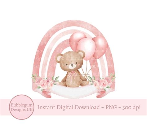 Teddy Bear Pink Balloons Rainbow PNG Teddy Bear Clipart Teddy Bear