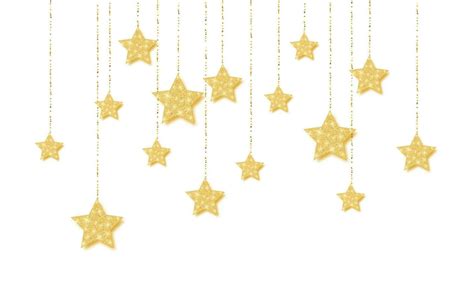 Gold Hanging Shiny Glitter Glowing Star Isolated On White Background