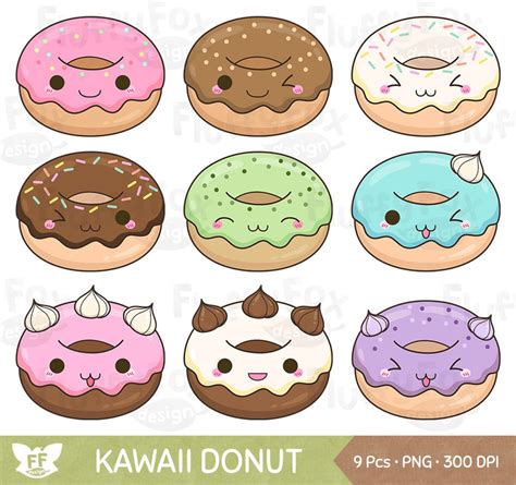 Kawaii Donut Clipart Doughnut Clip Art Snack Sweets Cute Etsy