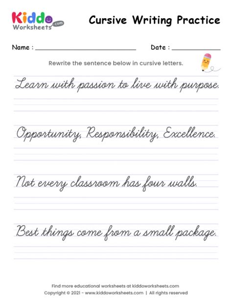 Free Printable Cursive Writing Practice Worksheet Kiddoworksheets