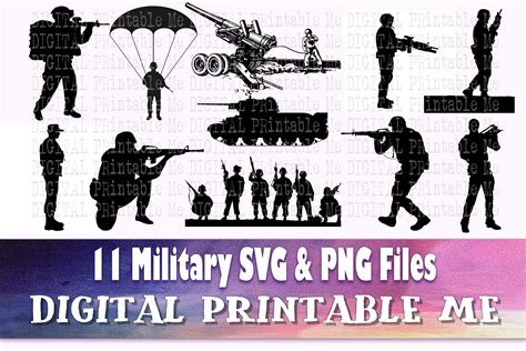 Military Svg Army Silhouette Bundle Png Clip Art 11 Digital Files