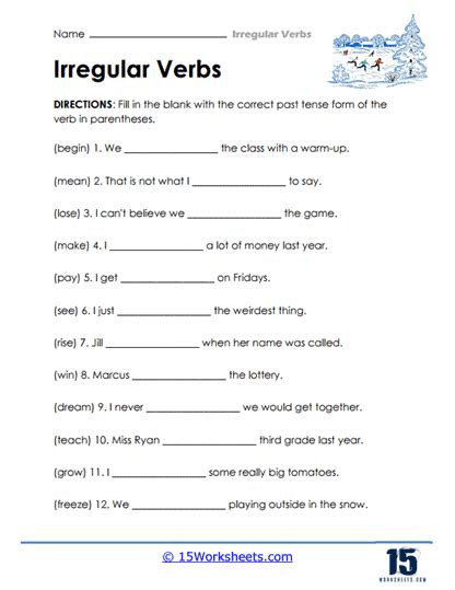 Irregular Verbs Worksheets 15