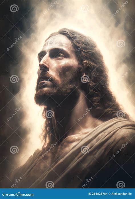 Jesus Christ In Heaven Surrounded By Clouds And Light Portrait