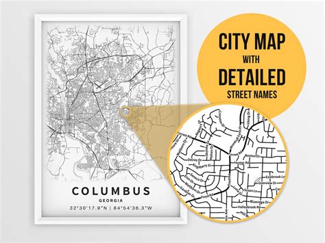 Printable Map Of Columbus Georgia United States With Street Etsy