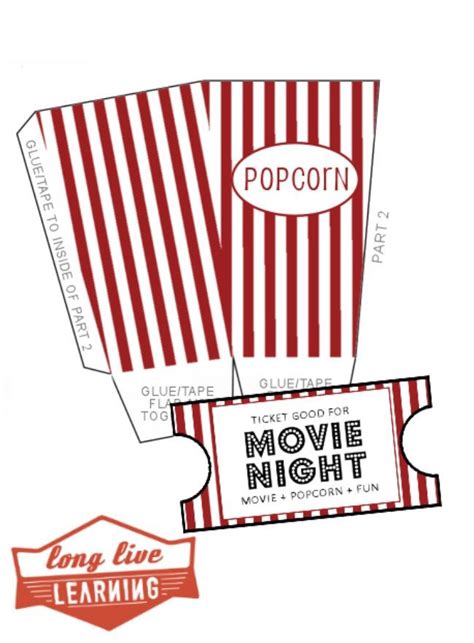 Popcorn Box Template And Movie Night Stub Printables  Diy Popcorn