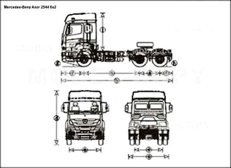 Mercedes Benz Axor 2544 6x2 2D Drawing Blueprints 41103 Model