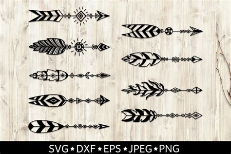 Set Of Arrows With Feathers Boho Style SVG Cut Files DXF