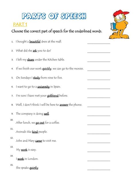 Parts Of Speech Worksheet