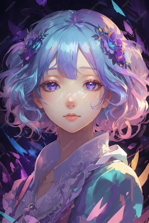 Premium Ai Image Iridescent Color Anime Portrait Fantasy Anime Girl