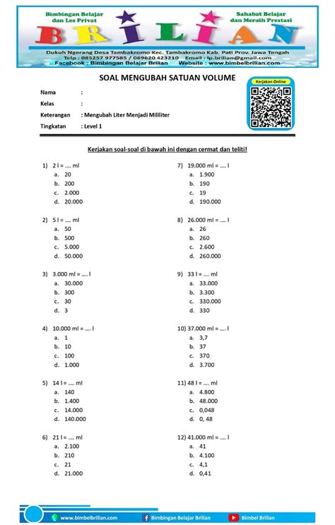 Kumpulan Soal Perubahan Satuan Liter Ke Mililiter Bimbel Brilian