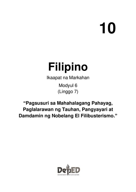 Q Filipino Filipino Ikaapat Na Markahan Modyul Linggo Pagsusuri Sa Mahahalagang