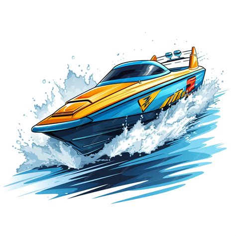 Cartoon Illustration Of A Speed Boat Speeding On A Wave Generative Ai