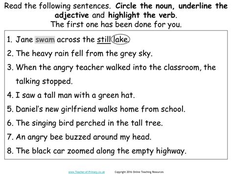 Parts Of Speech Worksheet English Year 3