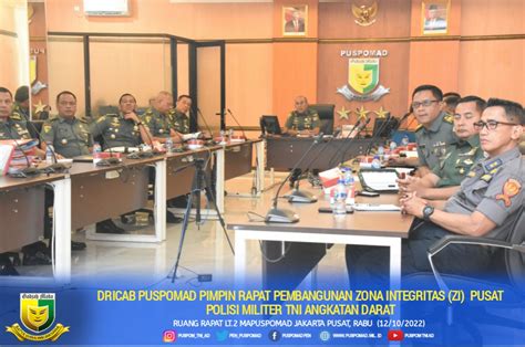 Dricab Puspomad Pimpin Rapat Pembangunan Zona Integritas Zi Pusat