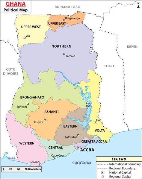 Its borders are the ivory coast located to its west, burkina. Political map of ghana - Map of political ghana (Western Africa - Africa)