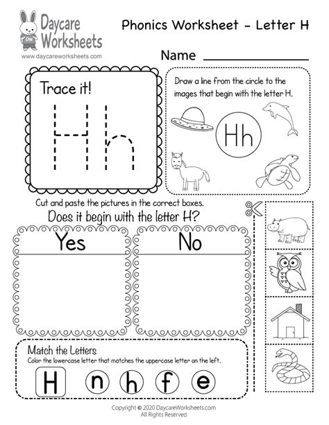 Free Printable Letter H Beginning Sounds Phonics Worksheet For Preschool