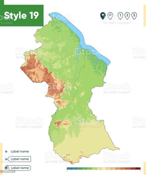 Guyana Mappa Fisica Altamente Dettagliata Mappa Vettoriale Mappa Dem