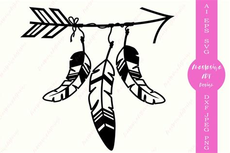 Arrow And Feather Svg Boho Svg Arrow Silhouette Dxf