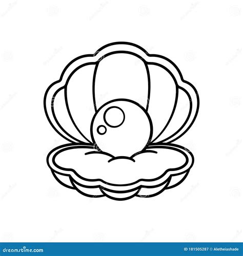 Cartoon Clam Shell With Pearl Outline Coloring Book Page Element Vector