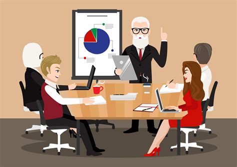 Cartoon Character With Business Meeting Flat People On Presentation