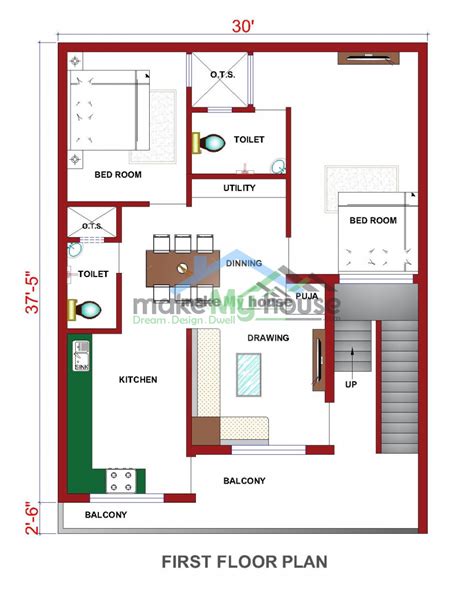 Buy 30x40 House Plan 30 By 40 Elevation Design Plot Area Naksha