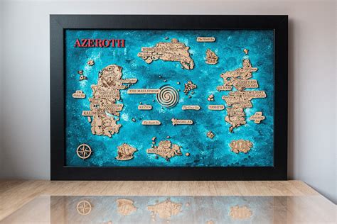 Azeroth Custom Wooden Map World Of Warcraft Map Laser Engraved On