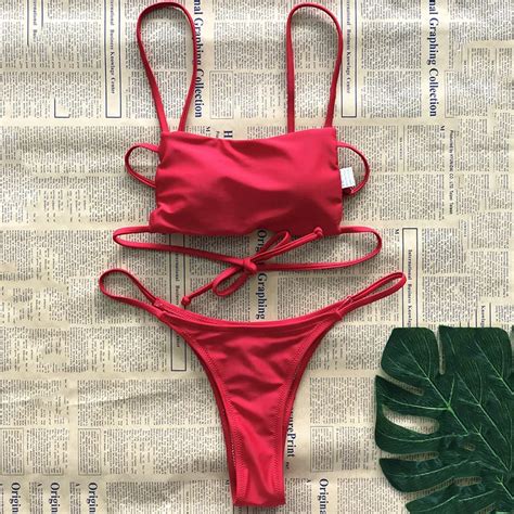 2019 Micro Tiny String Bikini Bandeau Swimsuit Women Sexy Brazilian