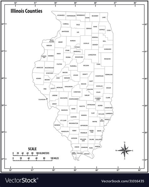 Illinois State Outline Administrative Map Vector Image