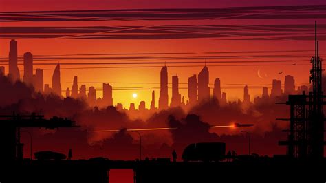 Wallpaper Digital Art City Building Sunset Science Fiction