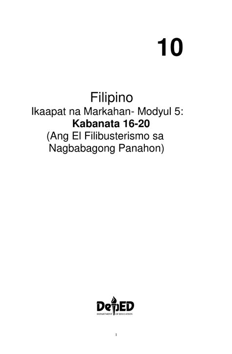 Modyul El Filiebg Filipino Ikaapat Na Markahan Modyul Kabanata Ang El Studocu