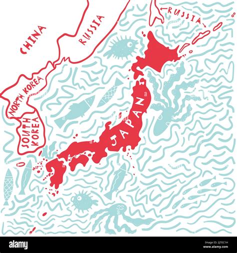 Vector Hand Drawn Stylized Map Of Japan East Map Element Japanese