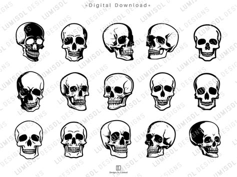 50 Human Skulls SVG Bundle Gothic Skulls Clip Art PNG Hand Drawn Vector