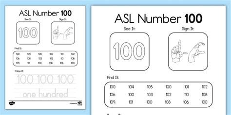 Asl Number 100 Activity Teacher Made Twinkl