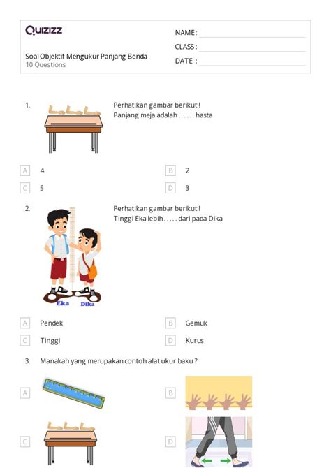 50 Lembar Kerja Mengukur Panjang Untuk Kelas 1 Di Quizizz Gratis