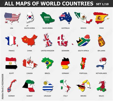 All Maps Of World Countries And Flags Set 1 Of 10 Collection Of