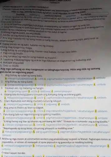 Filipino 8 Unang Markahan Lagumang Pagsusulit Panuto Tukuyin Kung