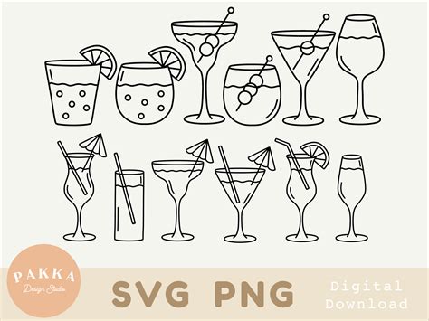 Cocktail Glass Svg Bundle Drink Outline Graphic By Pakka Design Studio