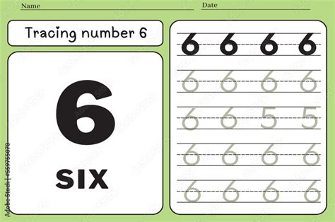 Number 6 Tracing Practice Worksheet For Kids Learning To Count And