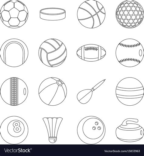 Sport Balls Icons Set Outline Style Royalty Free Vector