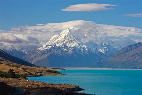 Mount Cook In Evening Light With Clouds On Summit Stock Photo Image