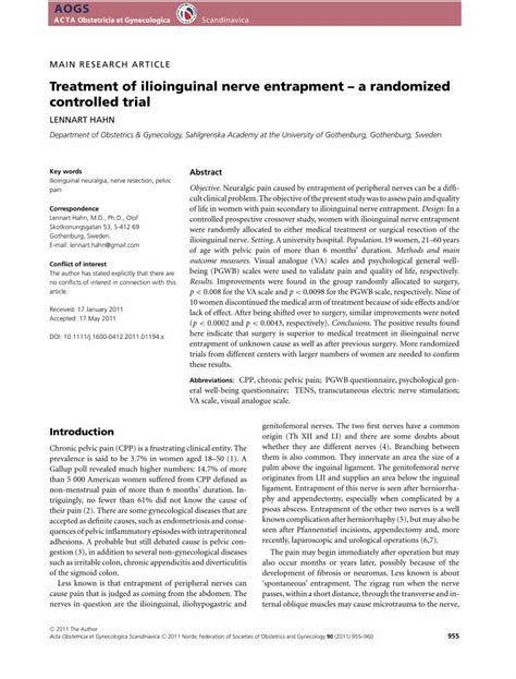 Pdf Treatment Of Ilioinguinal Nerve Entrapment A Randomized