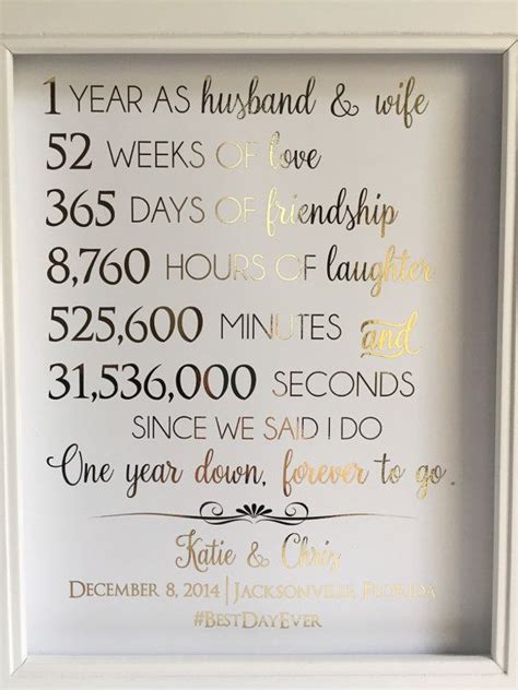 Your first anniversary as a married couple is a momentous occasion. Gold Foil Print First 1st Anniversary Gift For by ...