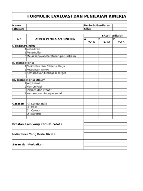 Form Penilaian Kinerja Kerja Pdf