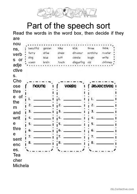 Part Of The Speech Sort General Gram English Esl Worksheets Pdf And Doc