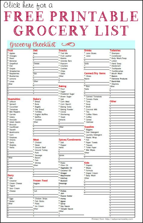 Free Grocery List Printable 24 7 Moms