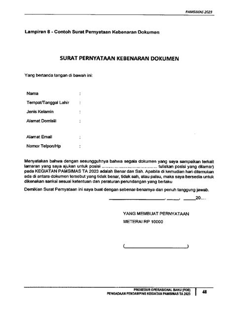 Contoh Surat Pernyataan Kebenaran Dokumen Pdf