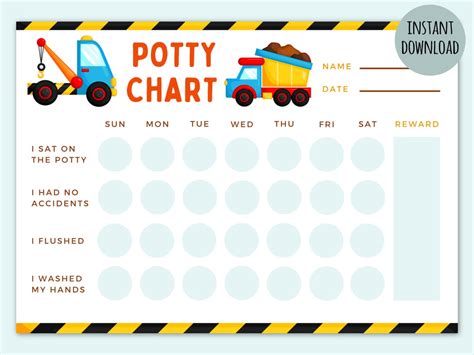 Potty Chart Printable Cars Construction Trucks Potty Training Chart